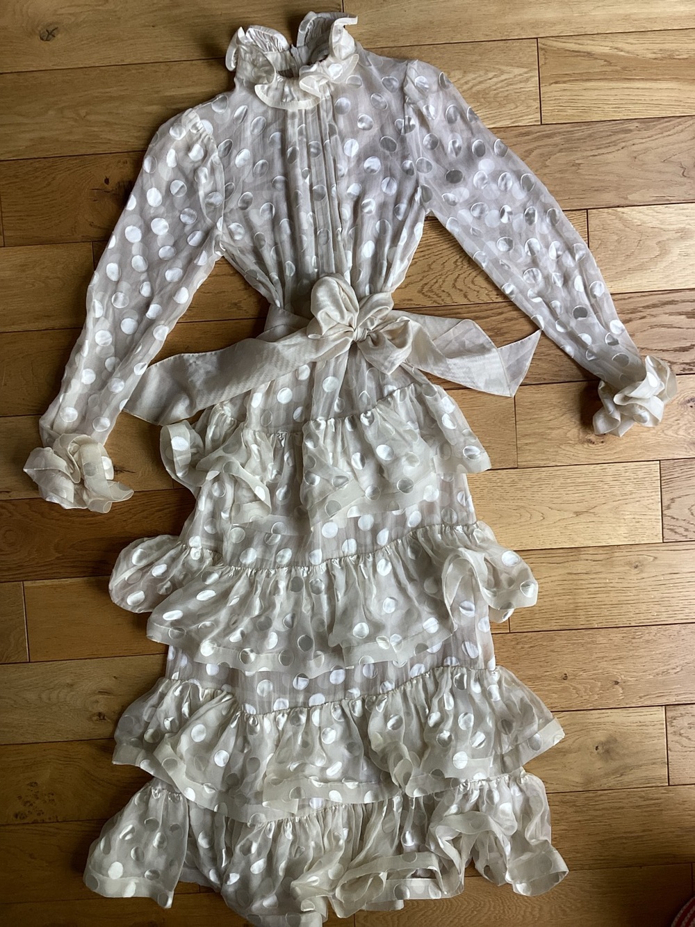 Zimmermann Cream ecru Polka Dot Ruffle Tiered Midi dress - Picture 2 of 12